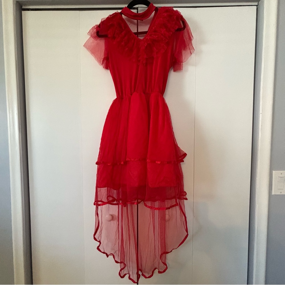 Lydia Deetz Beetlejuice Red Wedding Dress Costume Women’s M Cosplay Set - Picture 2 of 14